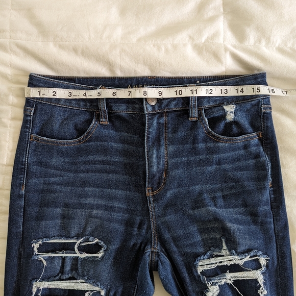 American Eagle Hi-rise Jegging 10 Short Distressed Blue Frayed Stretch Jegging - Picture 10 of 11